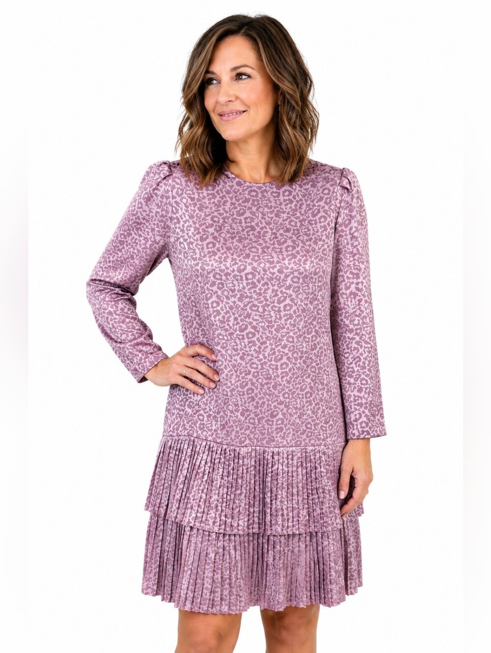 HENRY LEE Mauve Print Tiered Dress. Size 10. EUC